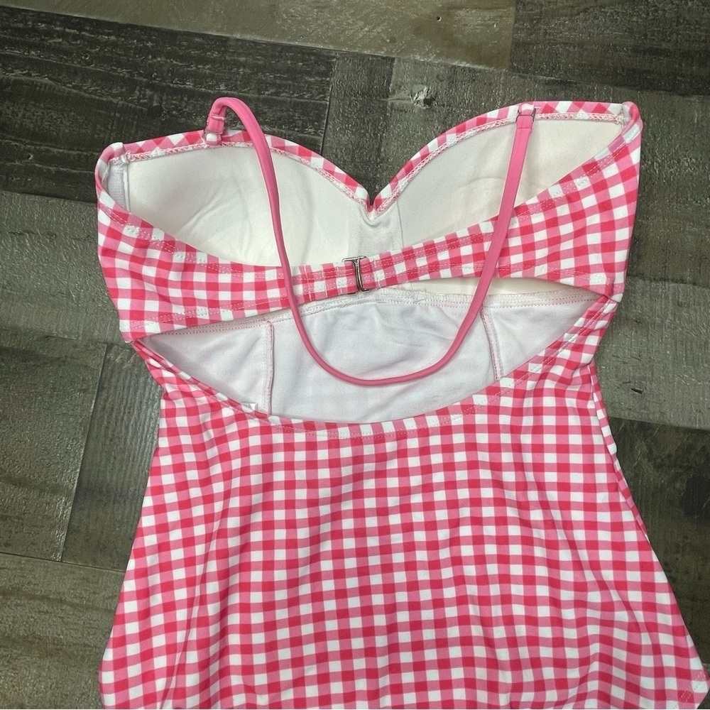 Lauren James Gingham One Piece Bandeau Swimsuit in Pink size Small - Picture 7 of 14